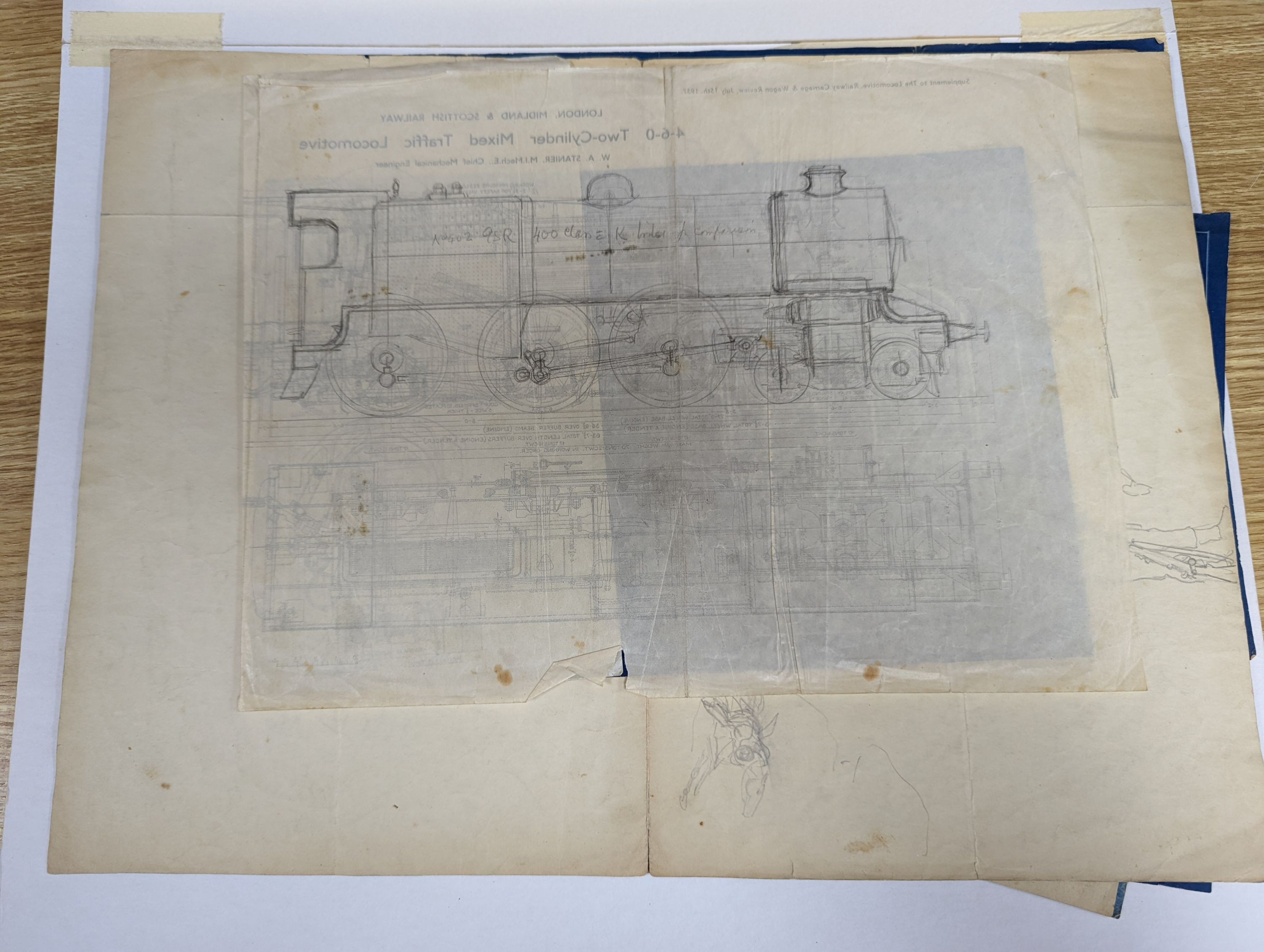 Railwayana. a group of watercolours and blueprints of rolling stock, most with L.M & S.R. (N.C.C) drawing office stamps circa 1928